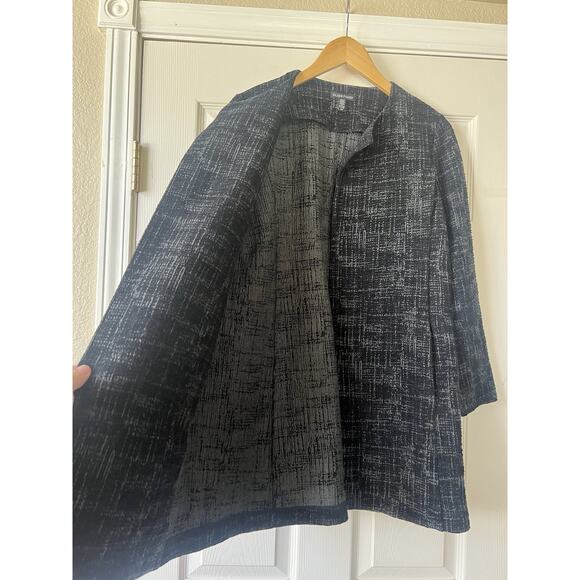 Eileen Fisher Organic Cotton Tencel Textured Open Jacket Small Black / Gray - Picture 2 of 7